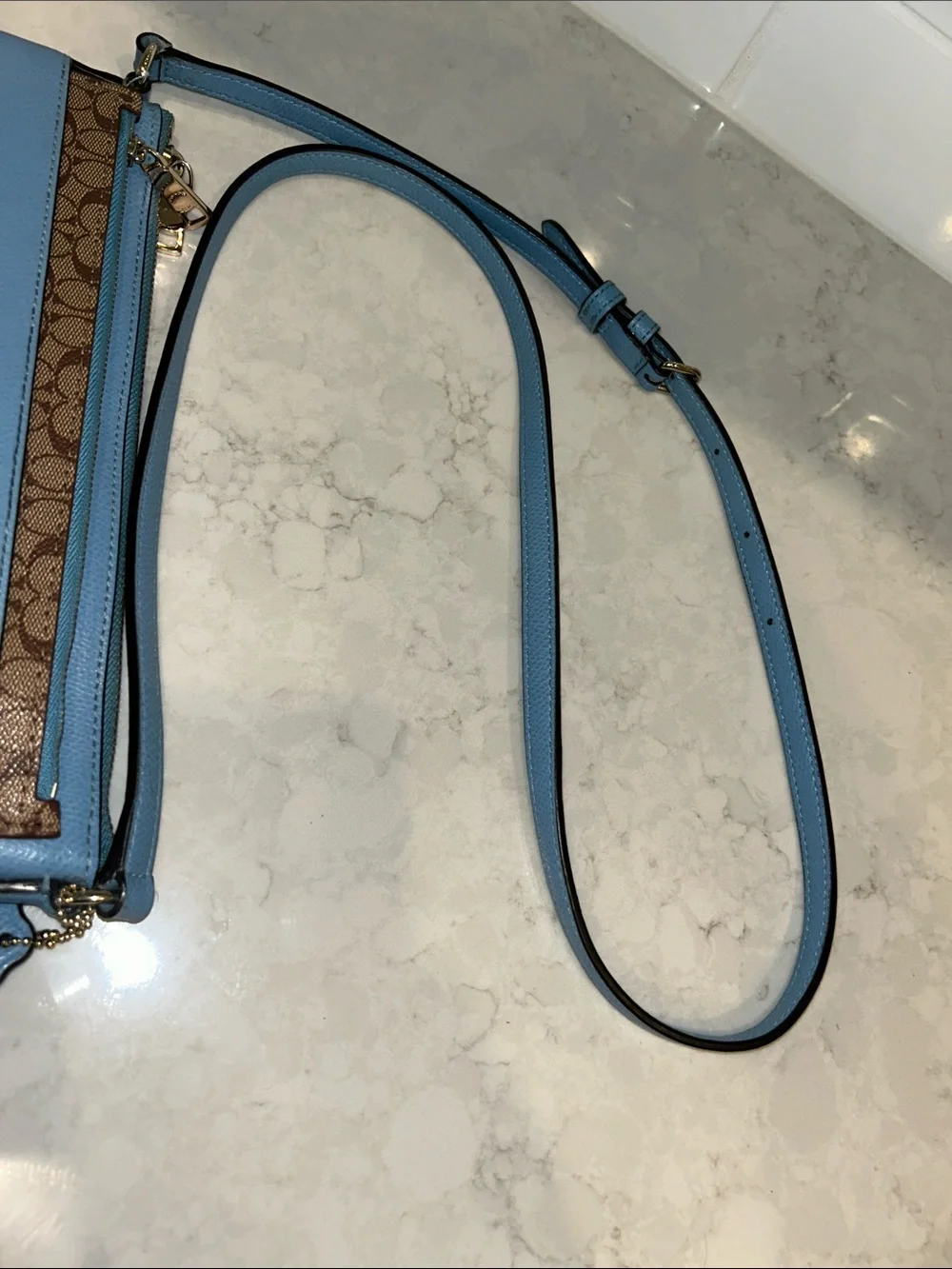 COACH F52881 blue Crossgrain leather crossbody bag